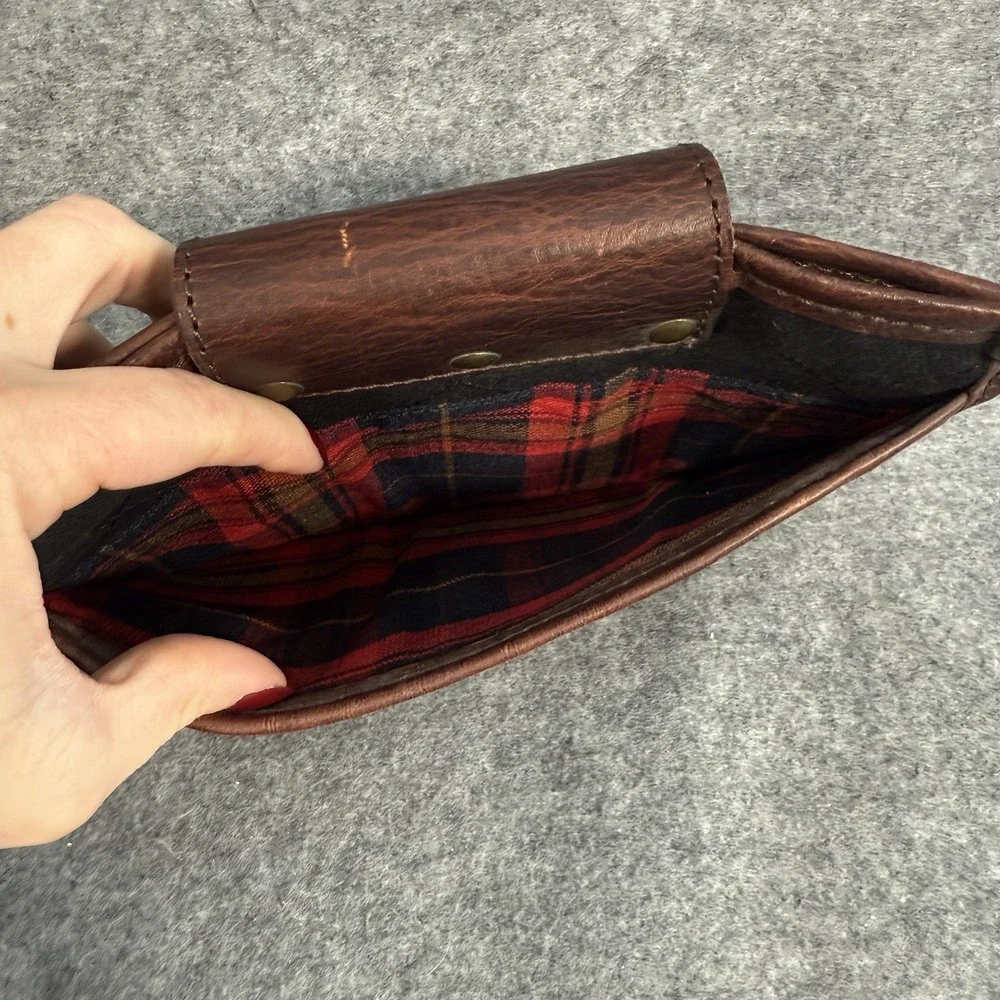 WILL LEATHER GOODS Brown Leather Black Canvas‎ iPad Mini Kindle Case Pouch USA